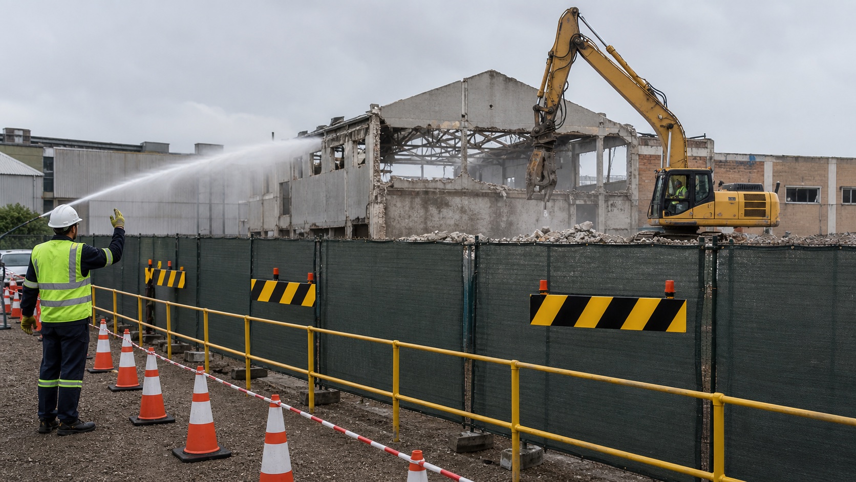 Demolition safety plan South Africa exclusion zone and dust suppression controls